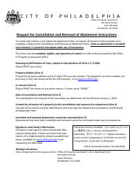 Request for Cancellation and Removal of Abatement Instructions - City of Phiadelphia, Pennsylvania