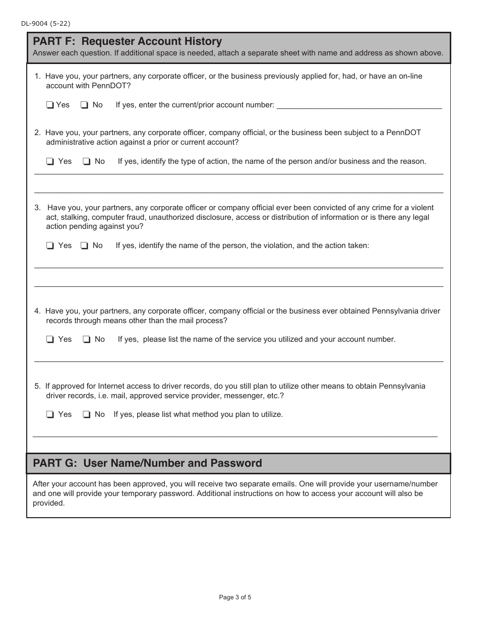 Form DL-9004 Internet User Application / Licensing Agreement for Employers of Commercial Drivers - Pennsylvania, Page 3