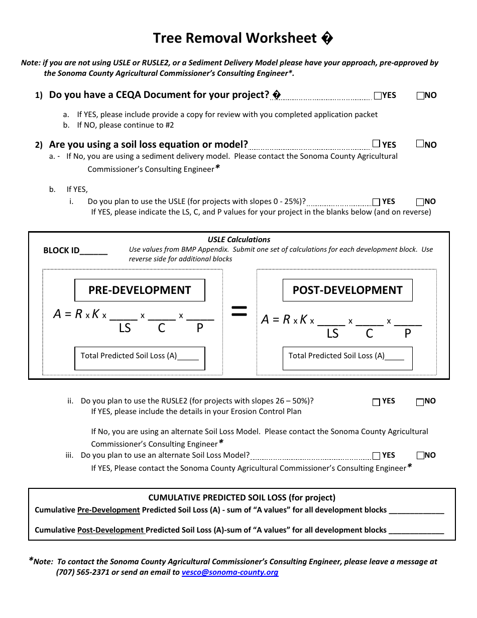 Tree Removal Worksheet - Sonoma County, California, Page 1