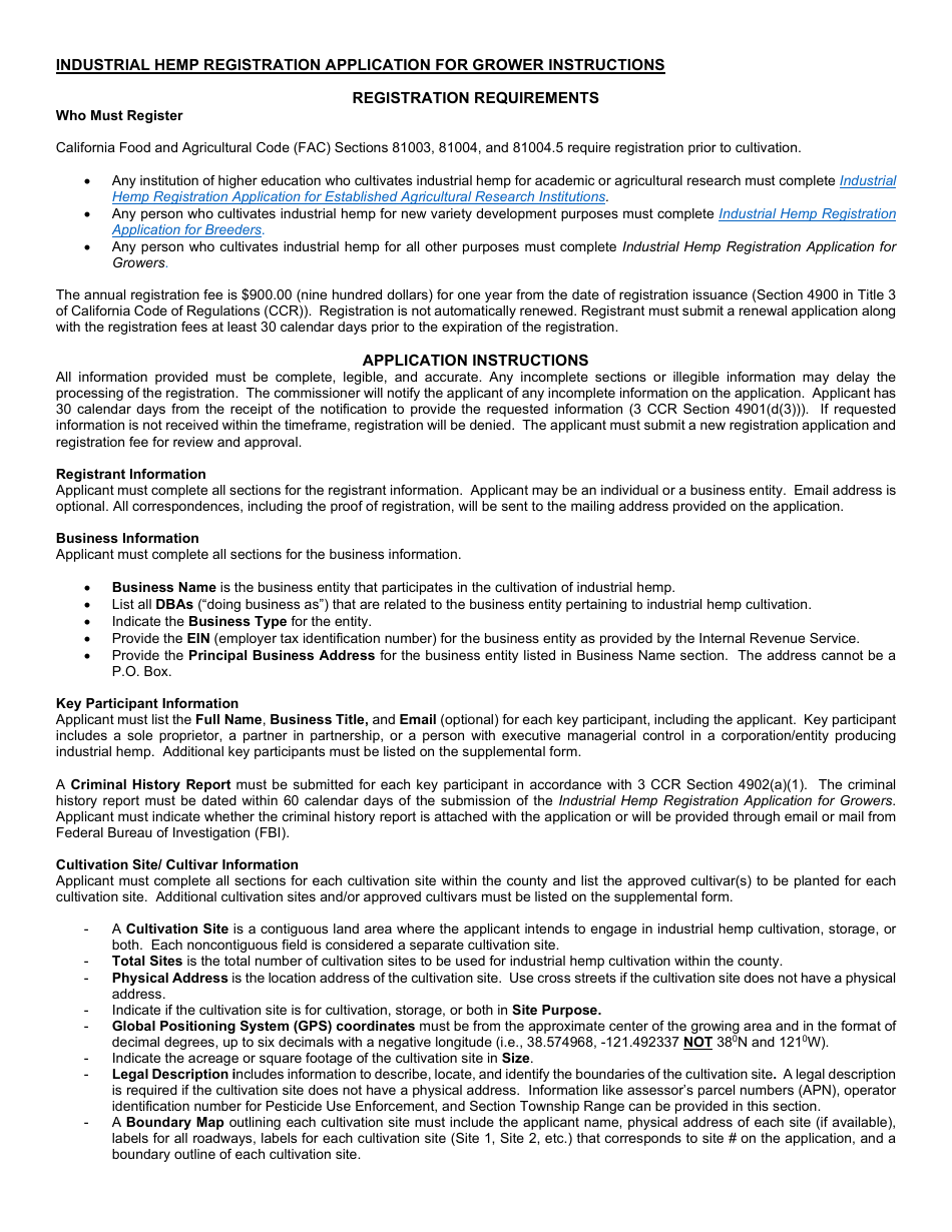 Form 69-001 Industrial Hemp Registration Application for Growers - California, Page 5