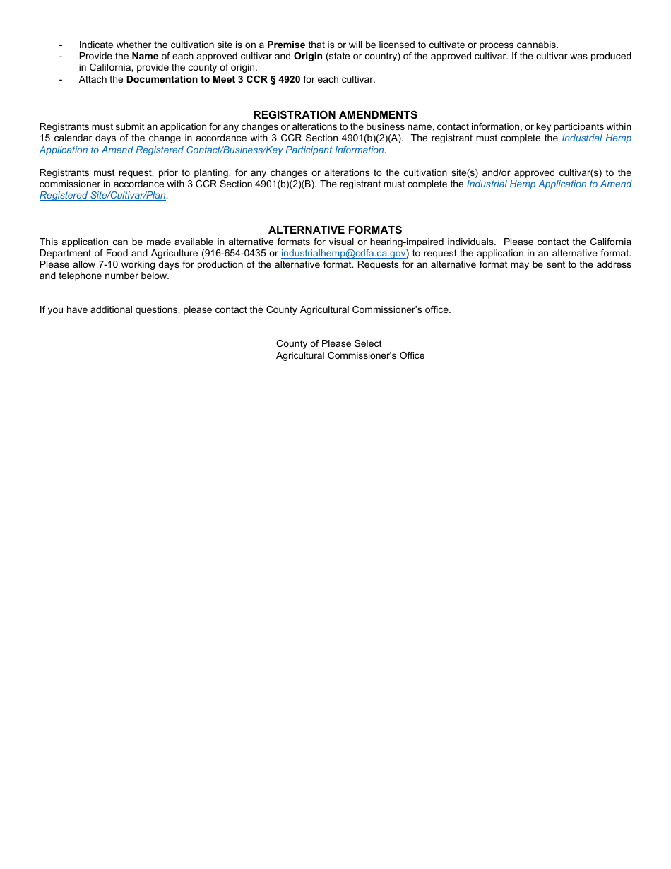 Form 69-001 Industrial Hemp Registration Application for Growers - California, Page 6