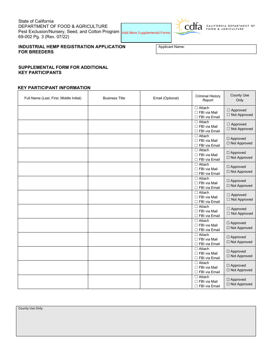 Form 69-002 Industrial Hemp Registration Application for Breeders - California, Page 3