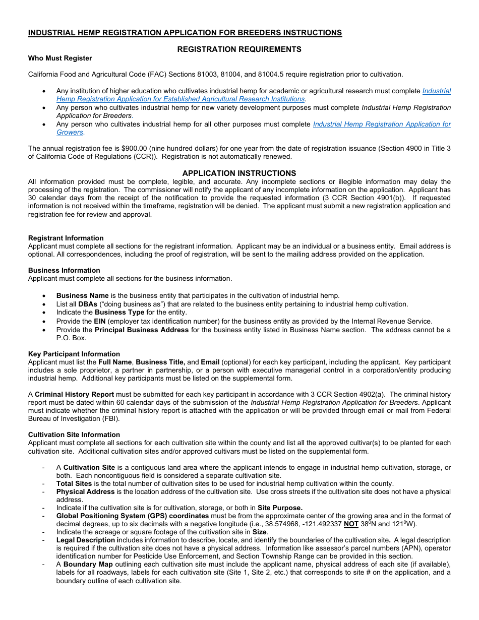 Form 69-002 Industrial Hemp Registration Application for Breeders - California, Page 5