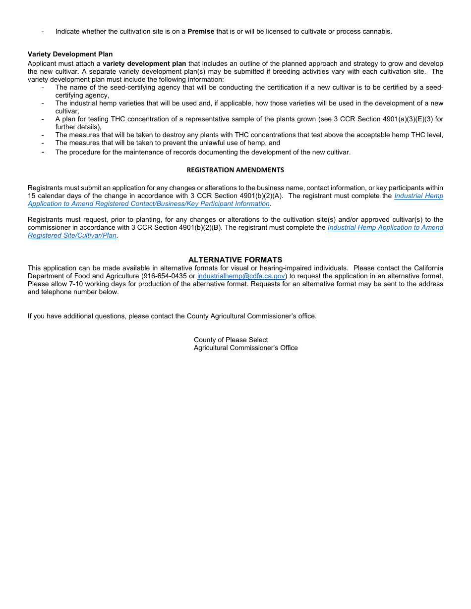 Form 69-002 Industrial Hemp Registration Application for Breeders - California, Page 6