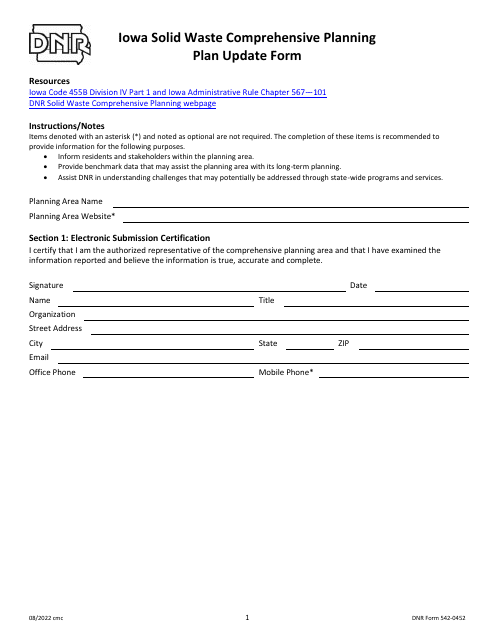 DNR Form 542-0452  Printable Pdf