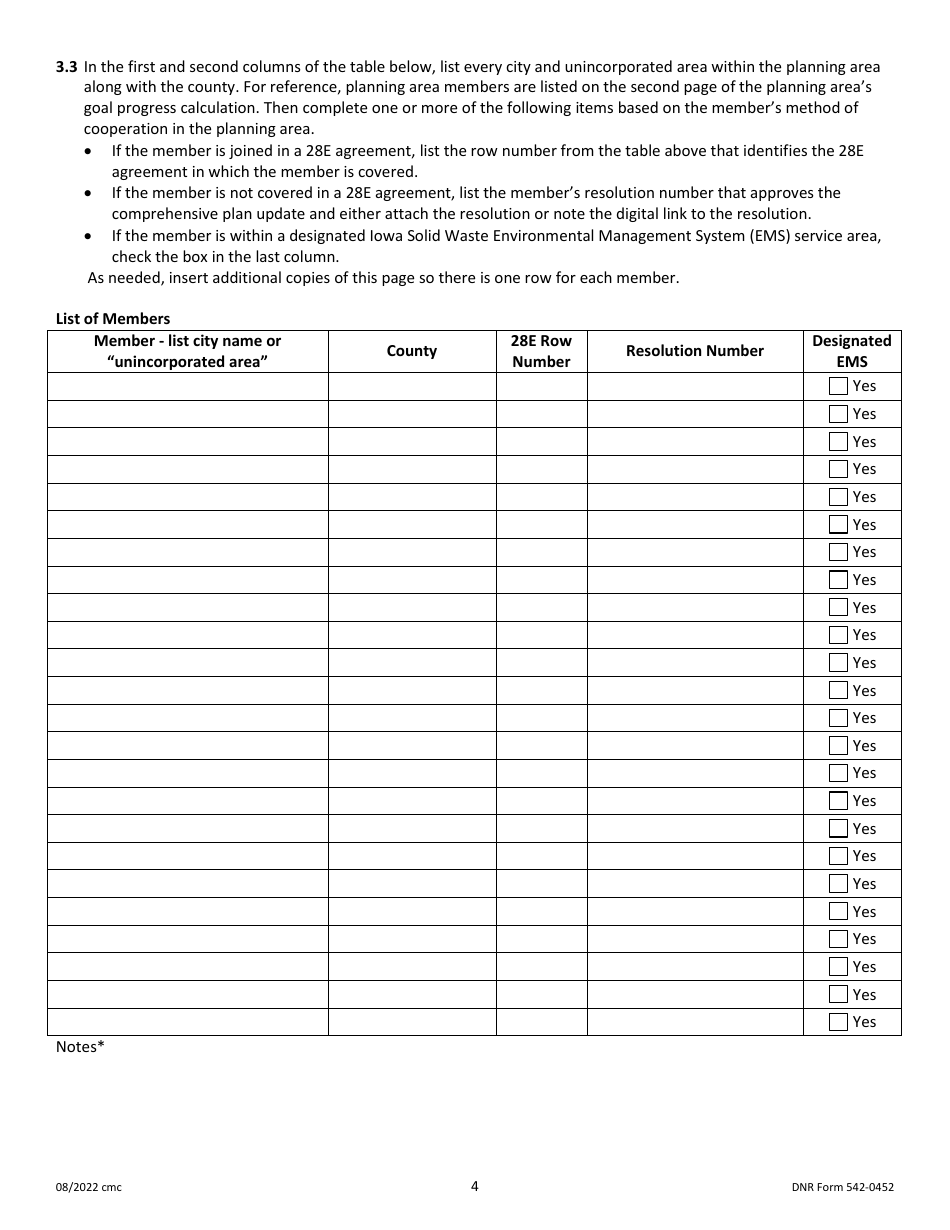 DNR Form 542-0452 Iowa Solid Waste Comprehensive Planning Plan Update Form - Iowa, Page 4