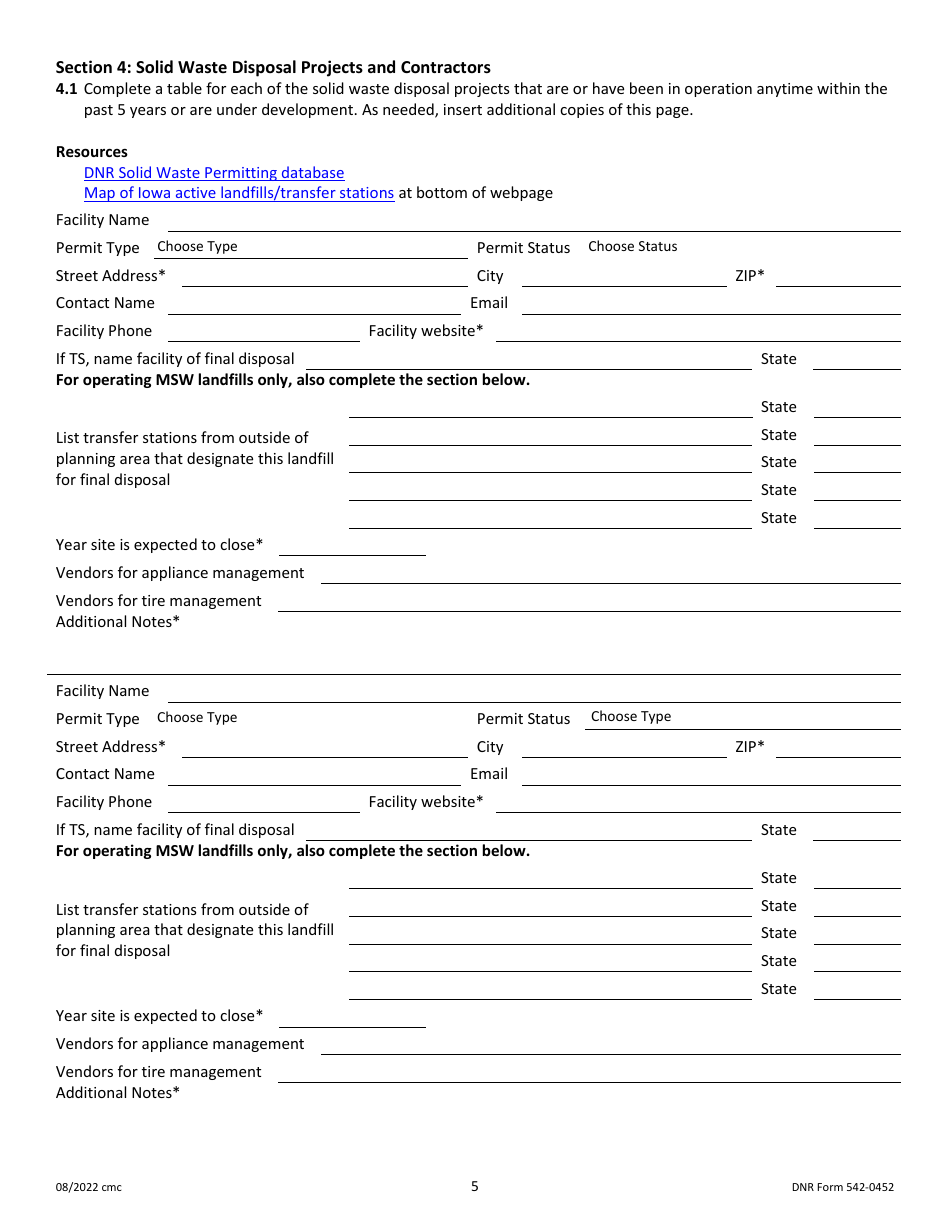 DNR Form 542-0452 Iowa Solid Waste Comprehensive Planning Plan Update Form - Iowa, Page 5