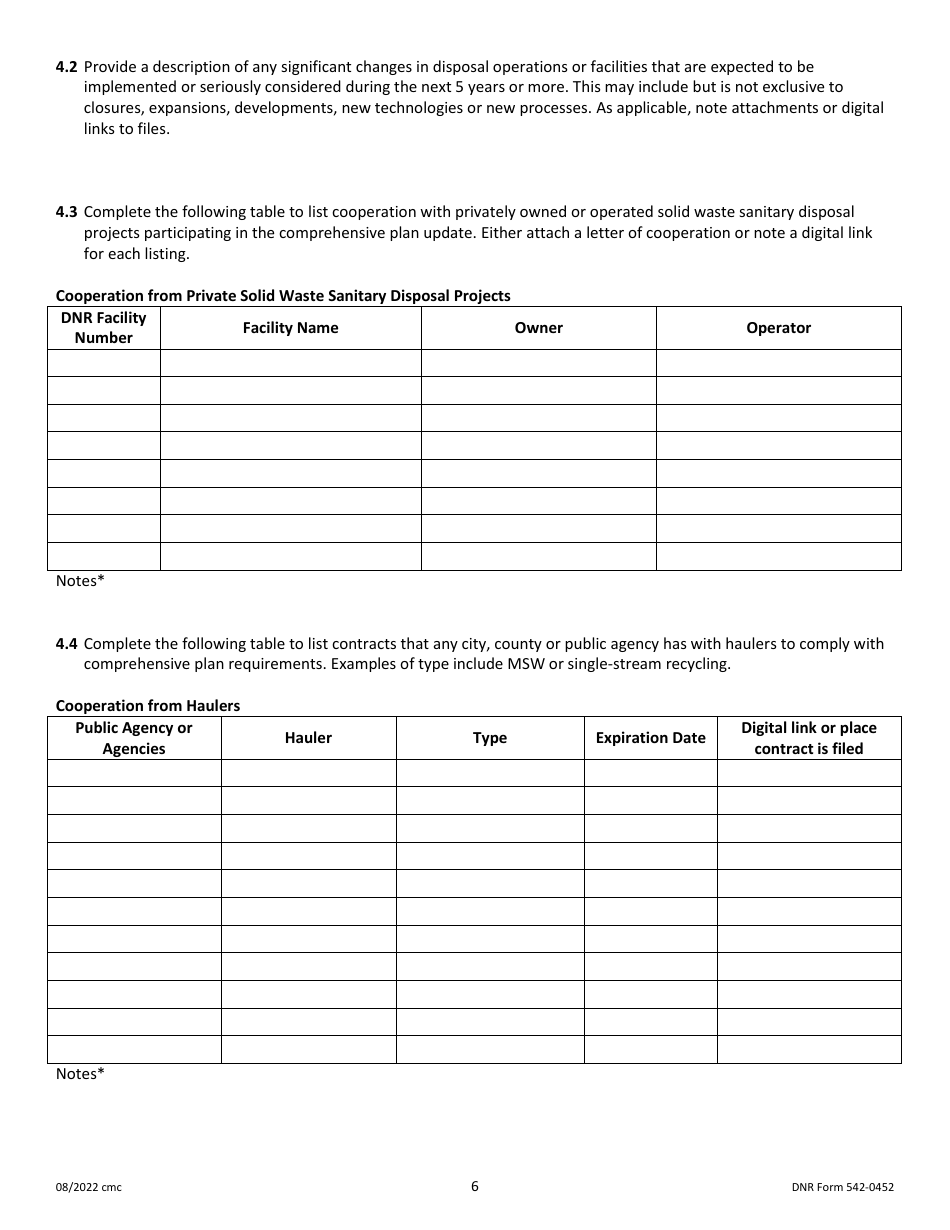 DNR Form 542-0452 Iowa Solid Waste Comprehensive Planning Plan Update Form - Iowa, Page 6