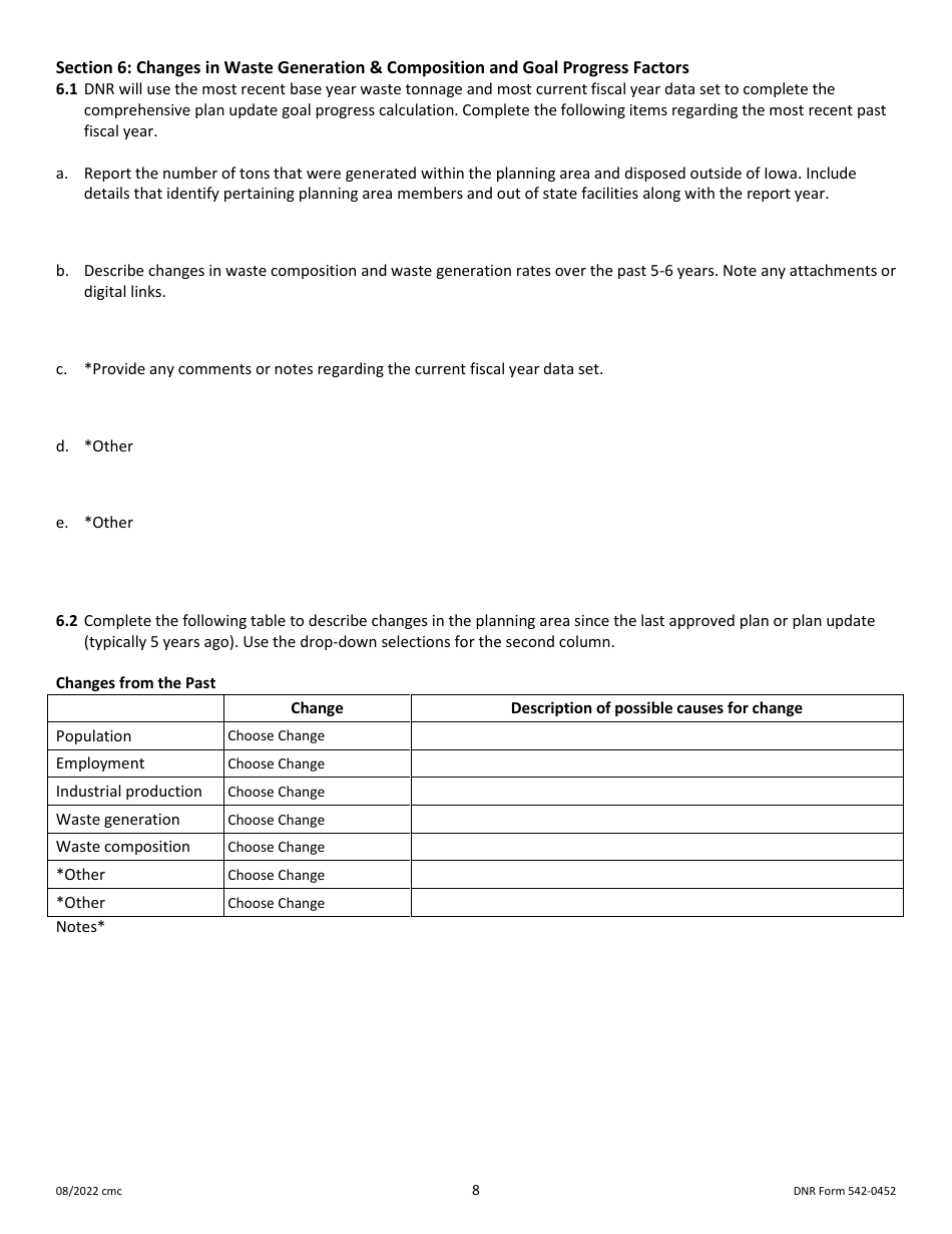 DNR Form 542-0452 Iowa Solid Waste Comprehensive Planning Plan Update Form - Iowa, Page 8