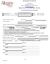 Document preview: Application for Sanitary Survey - Allegany County, New York