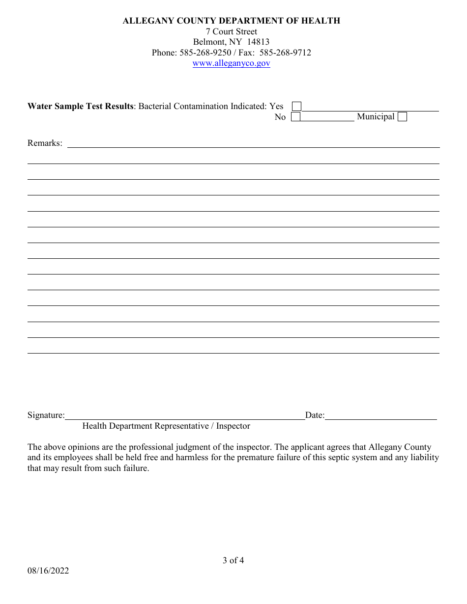 Application for Sanitary Survey - Allegany County, New York, Page 3