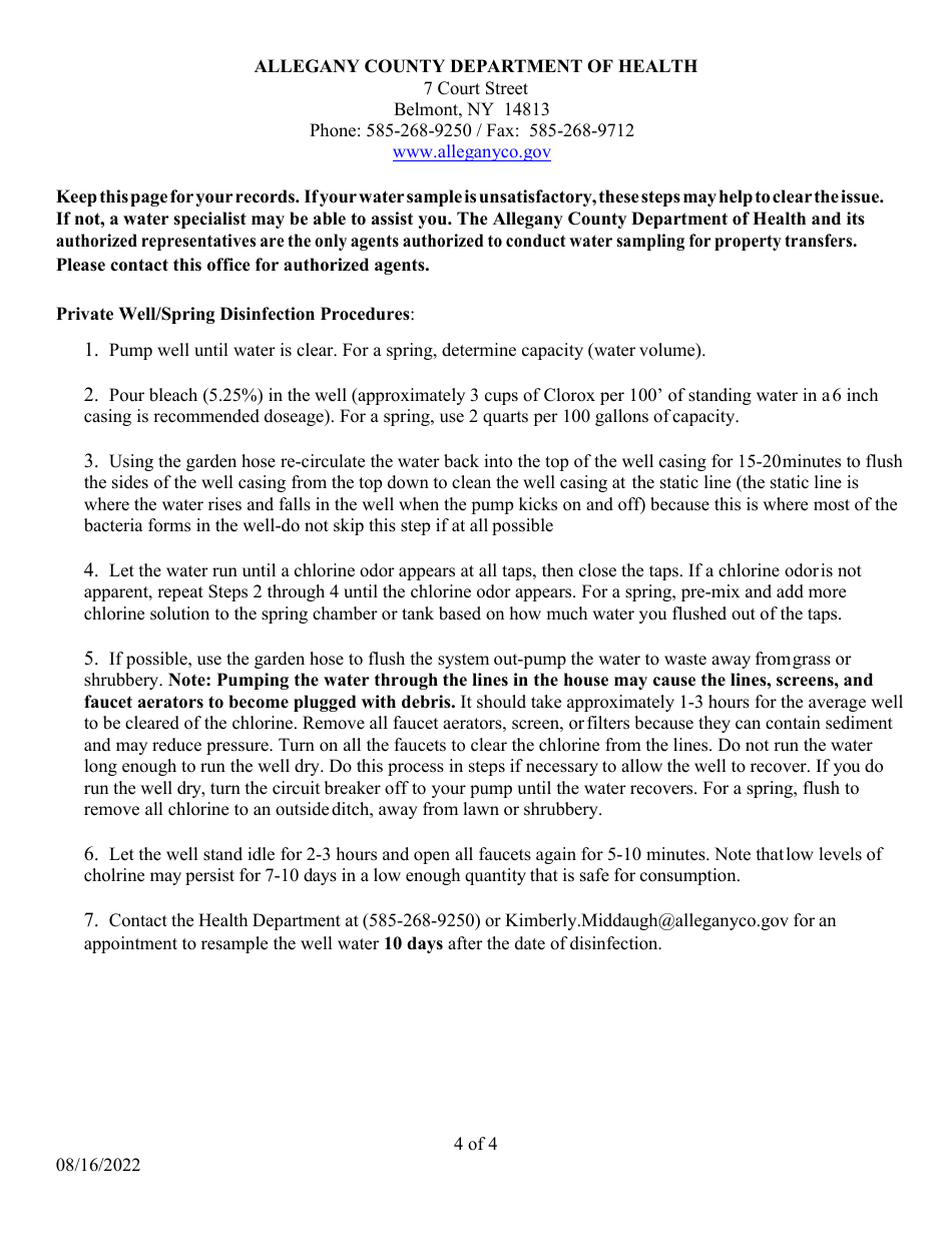 Application for Sanitary Survey - Allegany County, New York, Page 4