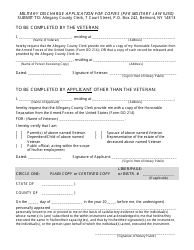 Document preview: Military Discharge Application for Copies - Allegany County, New York