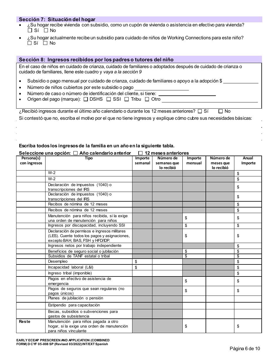 DCYF Formulario 05-008 Seleccion Previa Y Solicitud De Eceap (Formulario Combinado) - Washington (Spanish), Page 6