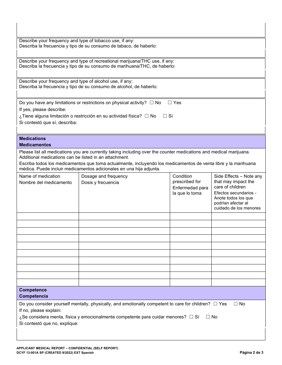 DCYF Formulario 13-001A Informe Medico Elaborado Por El Solicitante - Washington (Spanish), Page 2