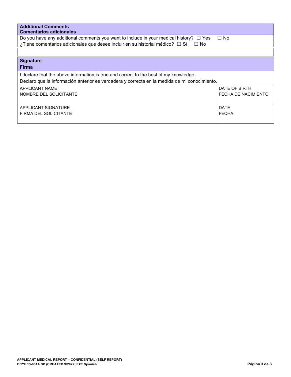 DCYF Formulario 13-001A Informe Medico Elaborado Por El Solicitante - Washington (Spanish), Page 3