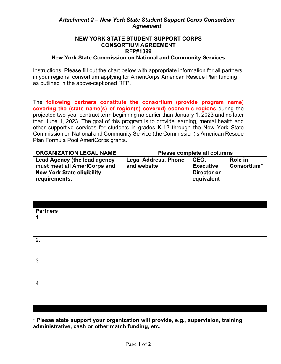 Consortium Form New York New York State Student Support Corps Consortium Agreement ...