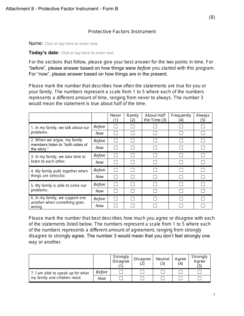Form B Attachment 8 Protective Factors Instrument - New York, Page 1