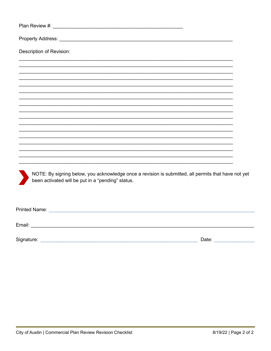 Commercial Plan Review Revision Form - City of Austin, Texas, Page 2