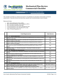 Document preview: Mechanical Plan Review Commercial Checklist - City of Austin, Texas