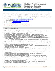 Document preview: Building Pre-construction Inspection Checklist - Commercial Inspections - City of Austin, Texas