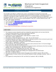 Document preview: Mechanical Vent Inspection Checklist - Commercial Inspections - City of Austin, Texas