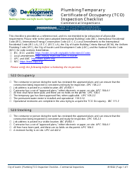Document preview: Plumbing Temporary Certificate of Occupancy (Tco) Inspection Checklist - Commercial Inspections - City of Austin, Texas