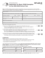 Document preview: Form RP-425-B Application for Basic Star Exemption - New York, 2024