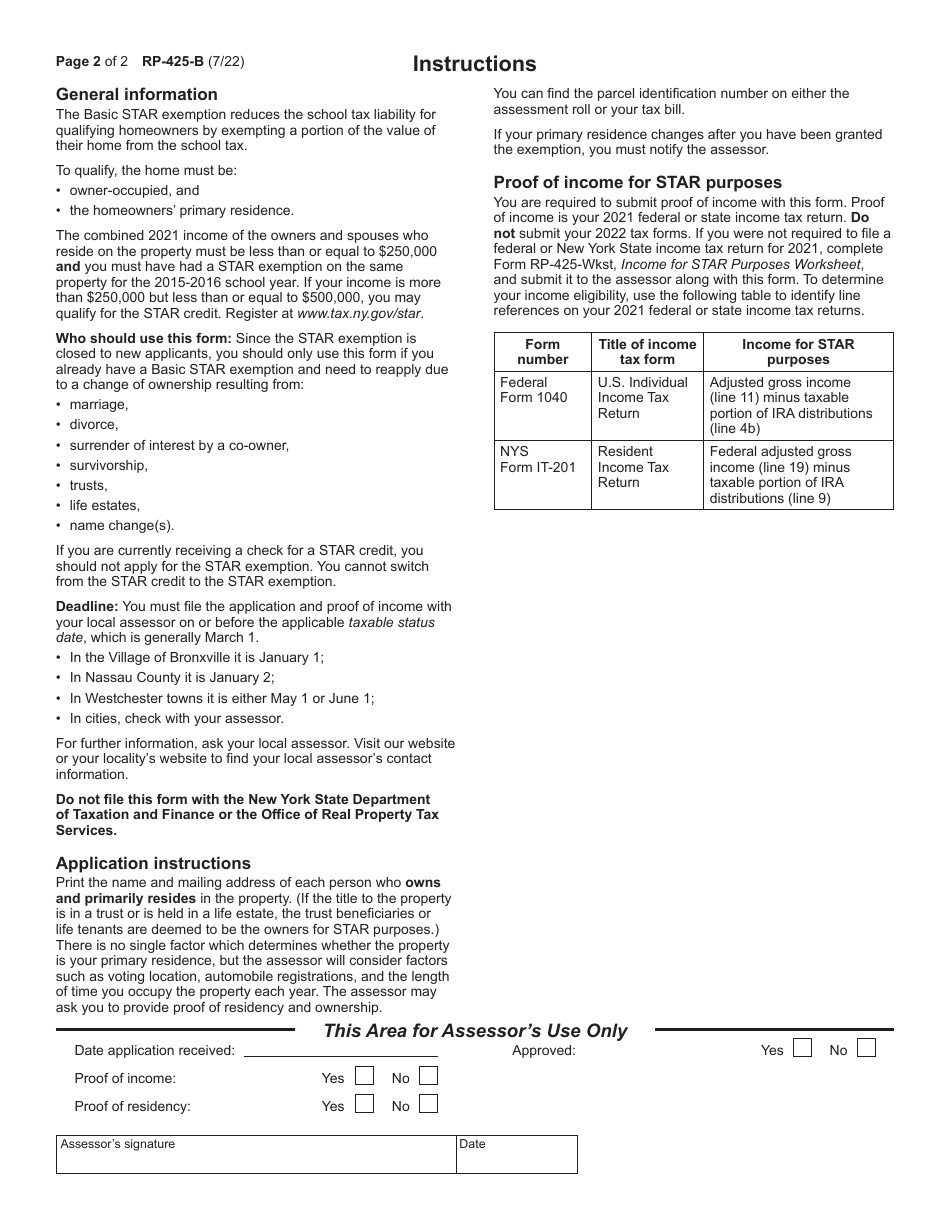 Form RP425B Download Fillable PDF or Fill Online Application for