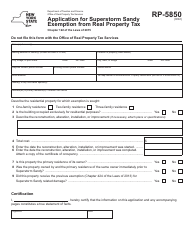 Document preview: Form RP-5850 Application for Superstorm Sandy Exemption From Real Property Tax - New York