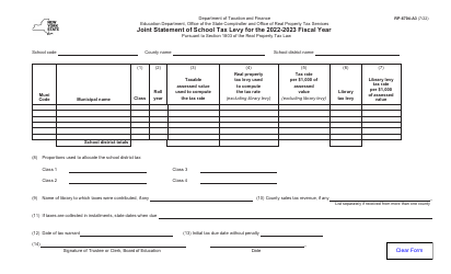 Document preview: Form RP-6704-A3 Joint Statement of School Tax Levy - New York, 2023