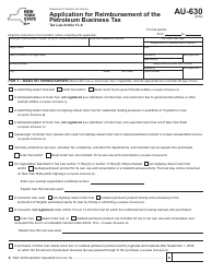 Document preview: Form AU-630 Application for Reimbursement of the Petroleum Business Tax - New York