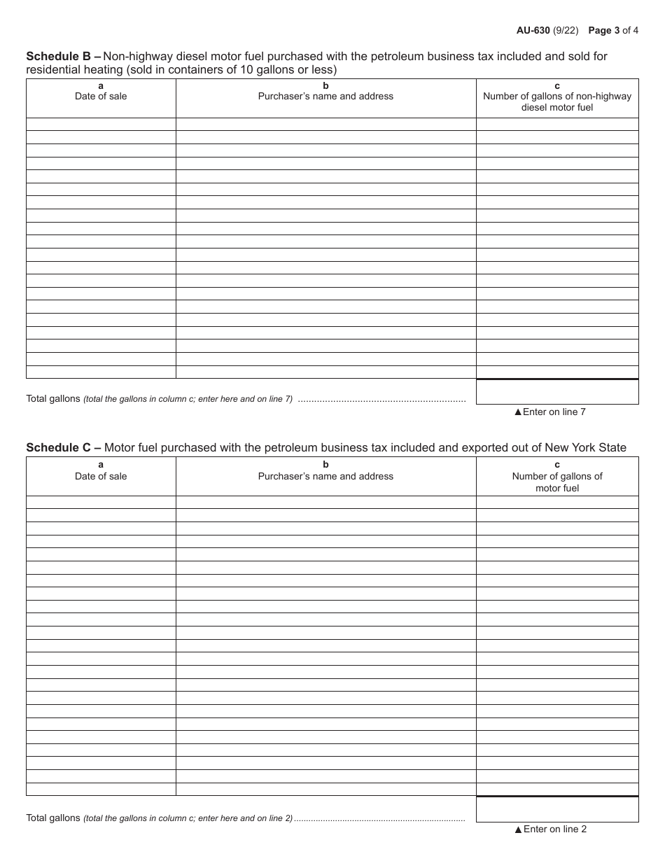 Form AU-630 Application for Reimbursement of the Petroleum Business Tax - New York, Page 3