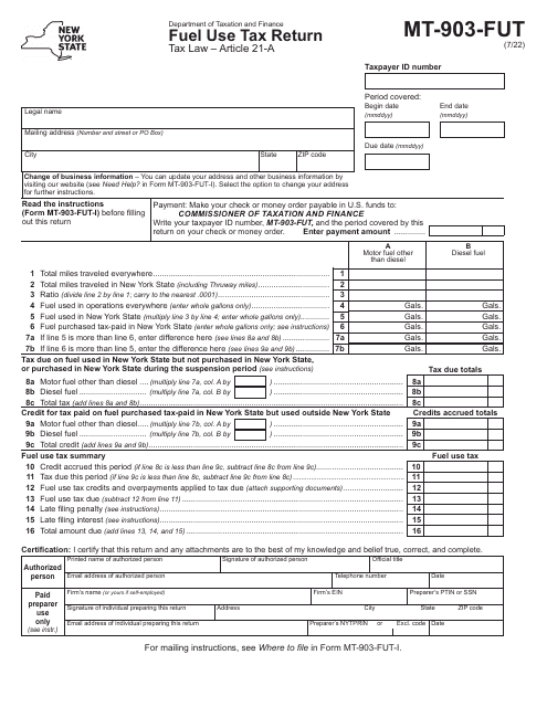 Form MT-903-FUT Fuel Use Tax Return - New York