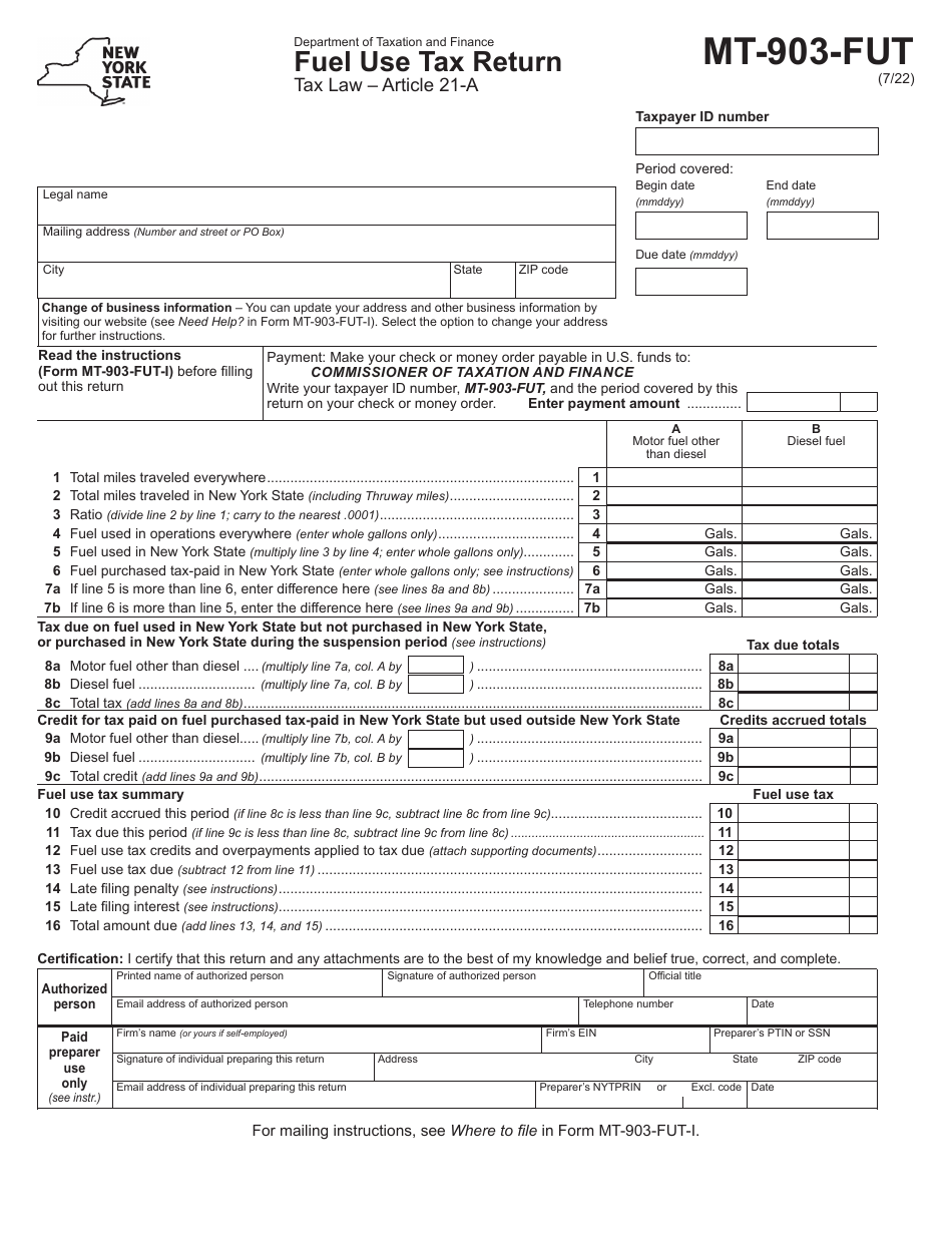 Form MT-903-FUT Fuel Use Tax Return - New York, Page 1