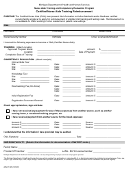 Document preview: Form MSA-1326 Certified Nurse Aide Training Reimbursement - Nurse Aide Training and Competency Evaluation Program - Michigan