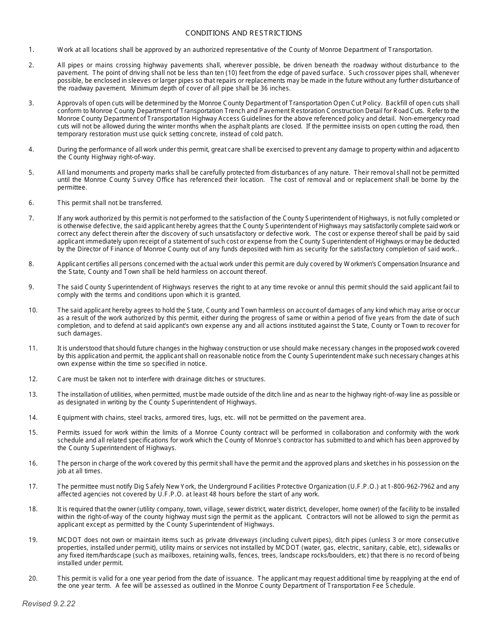 Permit Under Section 136 Highway Law - County of Monroe, New York, Page 2