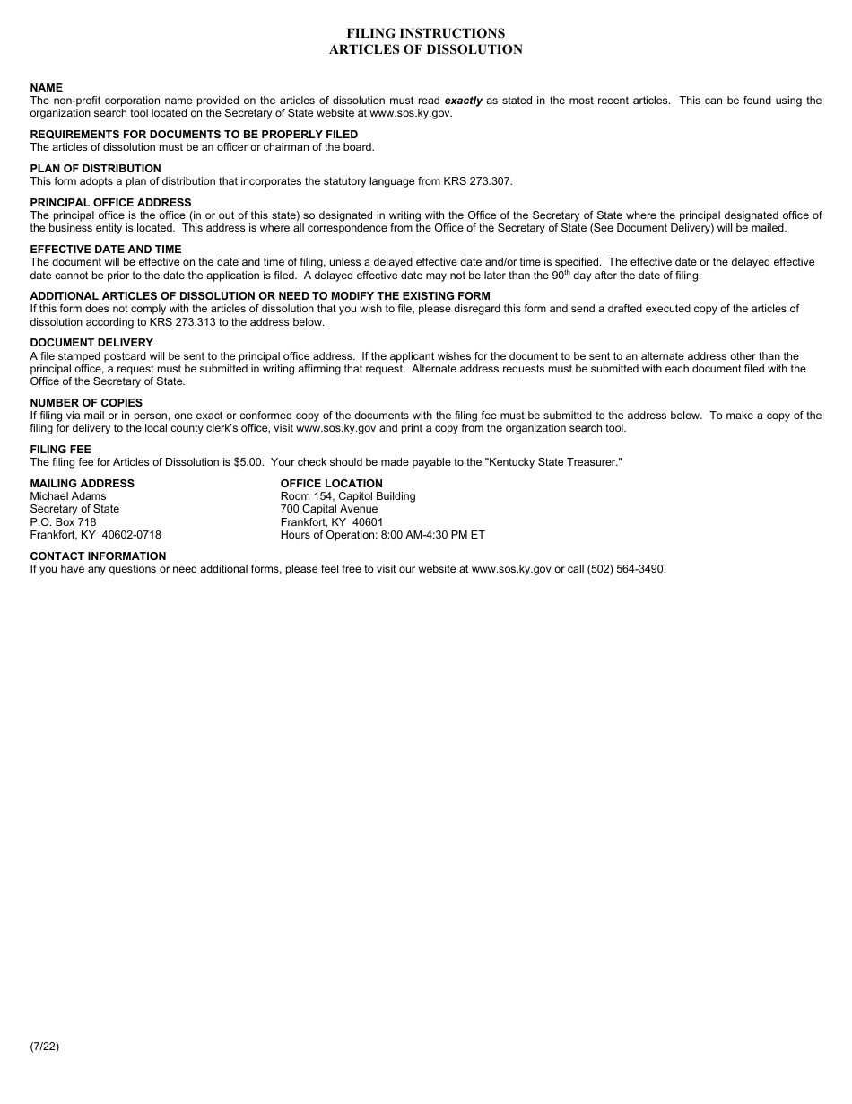 Form NPD Articles of Dissolution - Non-profit Corporation - Kentucky, Page 2