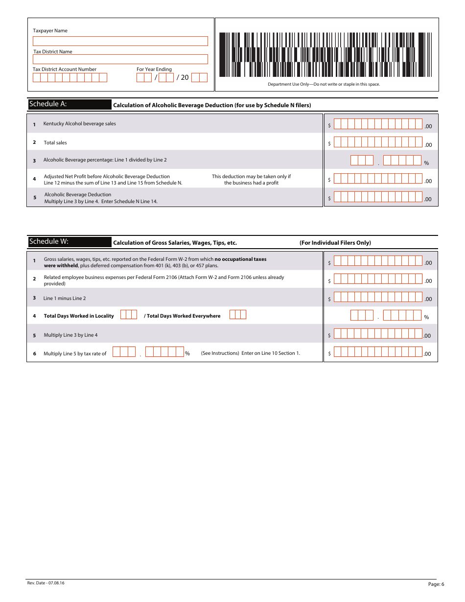 Form OL-S Occupational License Fee Return - Single Tax District - Kentucky, Page 6