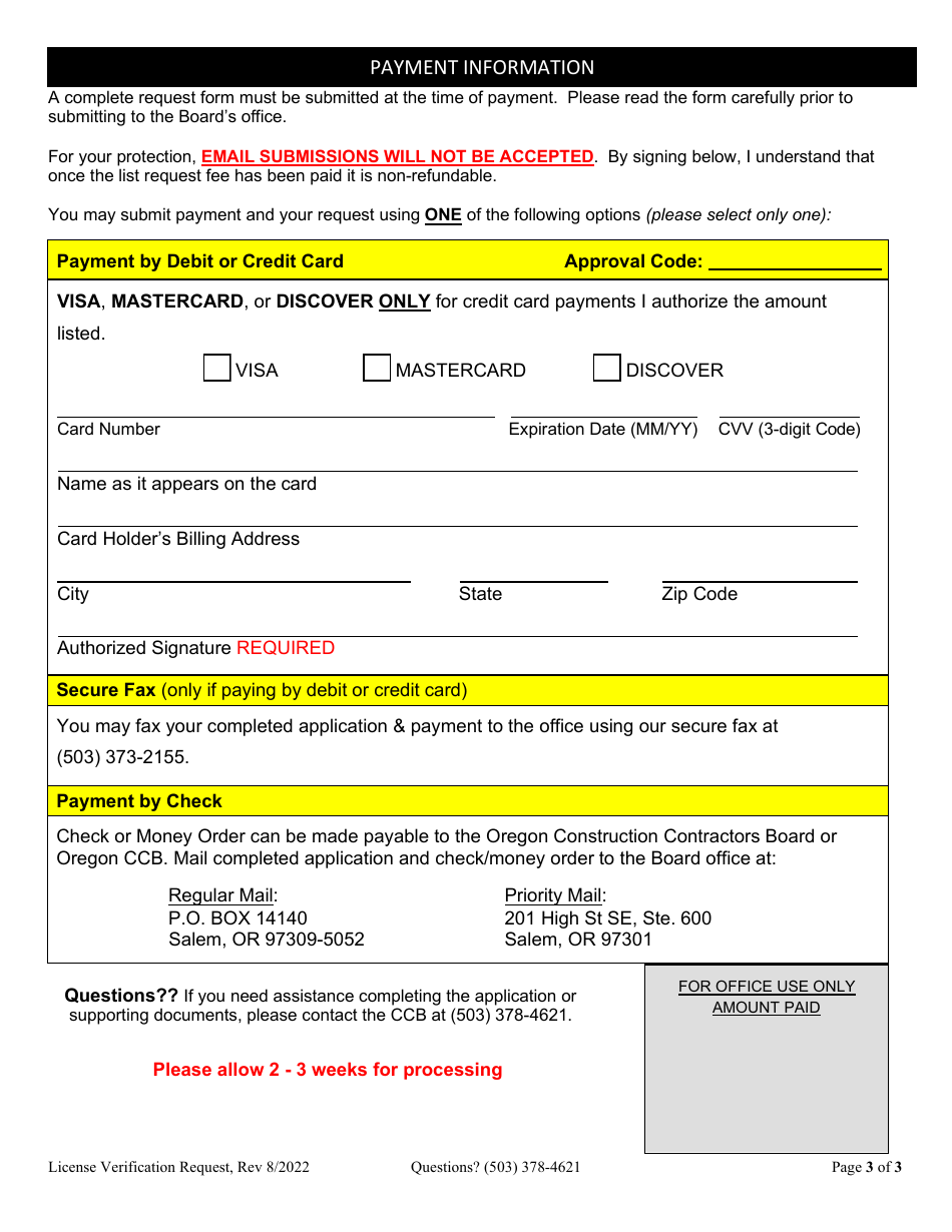 Request for Information on Licensed Contractor Businesses - Oregon, Page 3