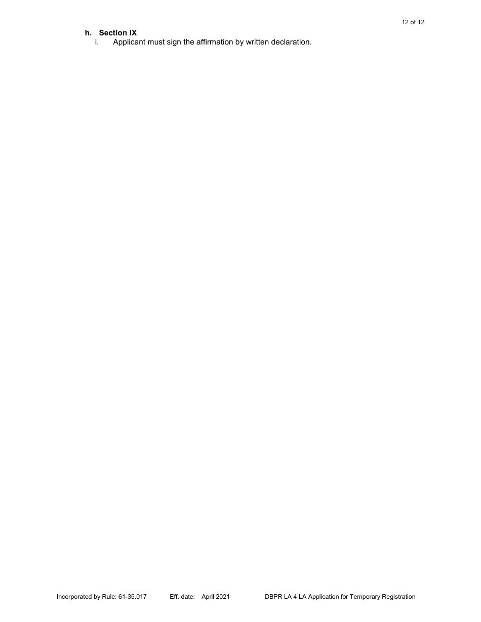 Form DBPR LA4 Application for Temporary Registration - Florida, Page 12