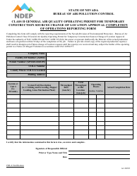 Document preview: Class II General Air Quality Operating Permit for Temporary Construction Sources Change of Location Approval Completion of Operations Reporting Form - Nevada
