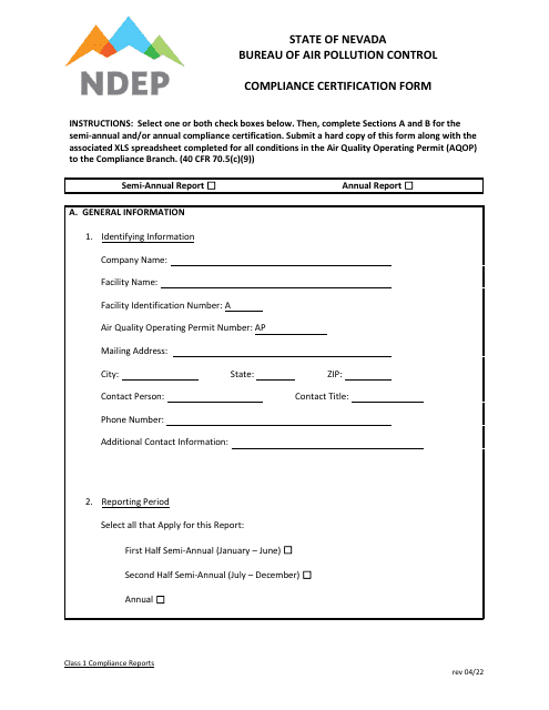 Compliance Certification Form - Nevada Download Pdf