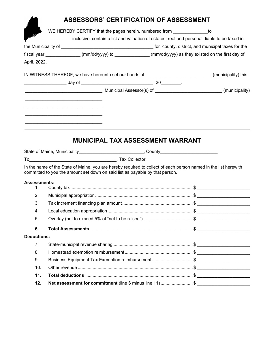 Maine Assessors' Certification of Assessment and Municipal Tax