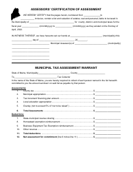 Assessors&#039; Certification of Assessment and Municipal Tax Assessment Warrant - Maine