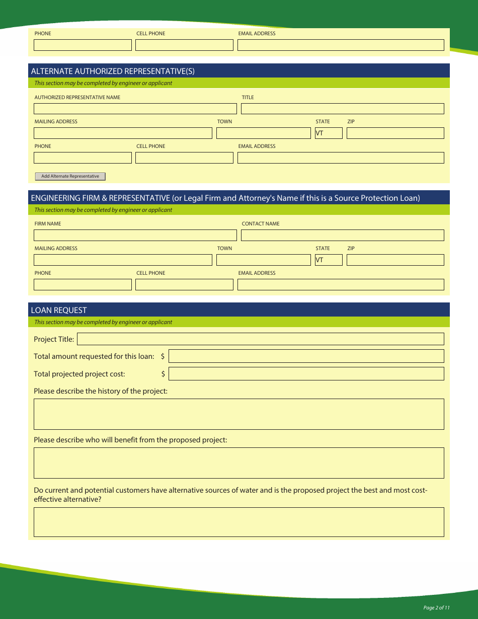Funding Application - State Revolving Loan Programs - Vermont, Page 2