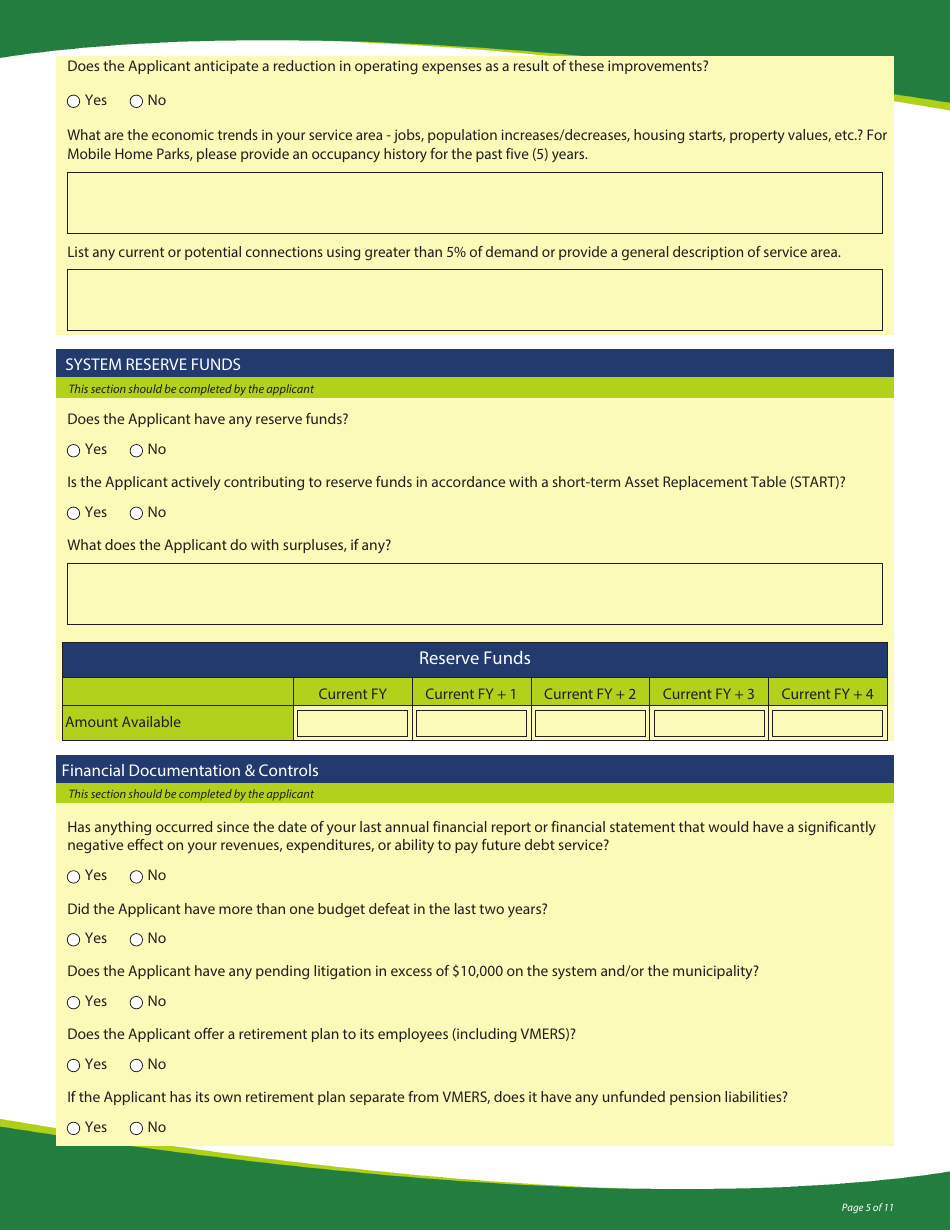 Funding Application - State Revolving Loan Programs - Vermont, Page 5