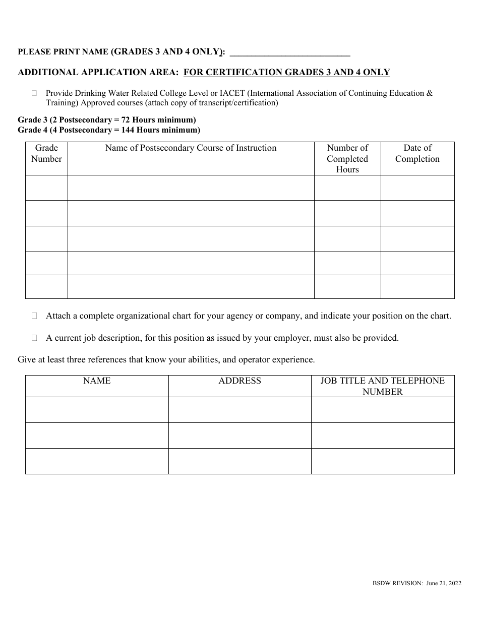 Application for Water Treatment / Distribution Operator Certificate - Nevada, Page 4