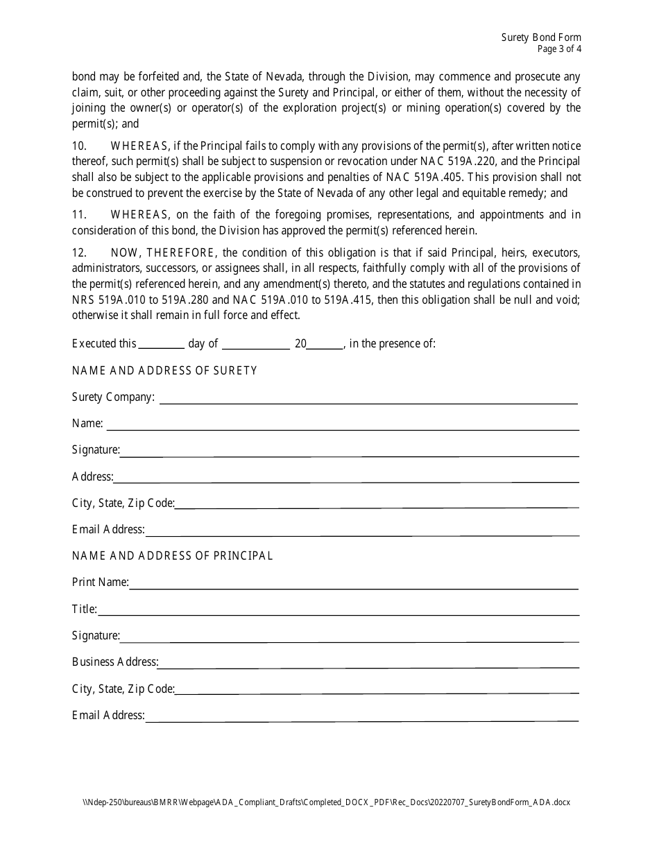Reclamation Surety Bond - Nevada, Page 3
