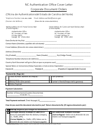 Document preview: Nc Authentication Office Cover Letter - Corporate Document Orders - North Carolina (English/Spanish)